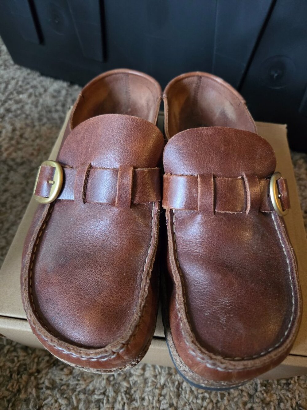 Birkenstock Buckley Clog Mules Cognac Leather EU 37 Brass Buckle